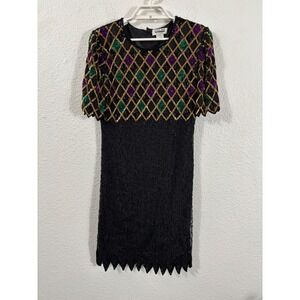 Mark‎ & John by Gopal Dress Womens Small Black Mardi Gras Beaded Silk Mini